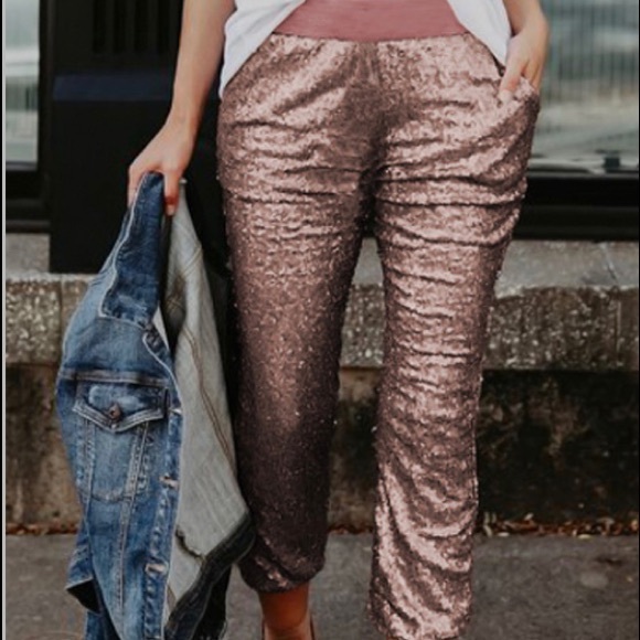 Brand New MidWaist Rose Gold Polyester Pants Jrs S - Picture 3 of 8
